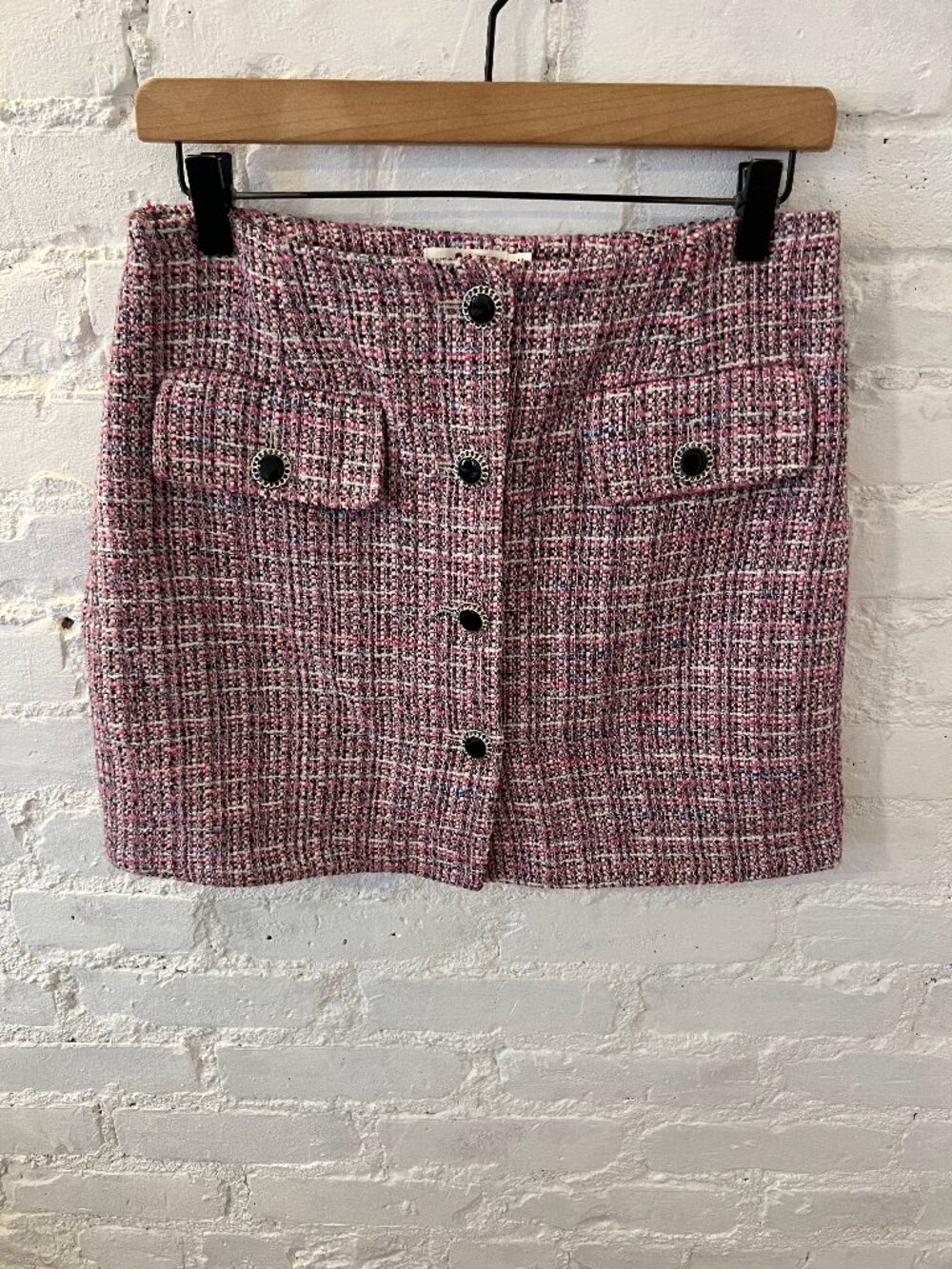 Avec Les Filles Women's Tweed Knitted Button-Front Mini Skirt Pink Size M